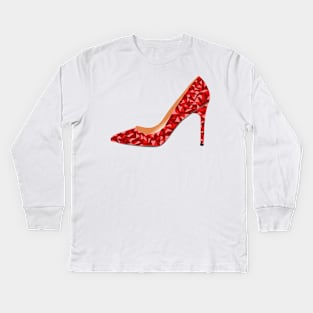 Red High Heel Shoe Kids Long Sleeve T-Shirt